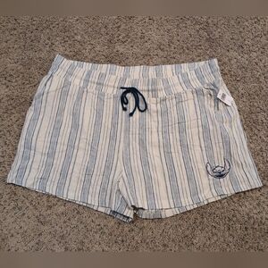Disney Stitch Women's Size 1X Linen Blend Shorts Blue White Stripe Pockets NWT
